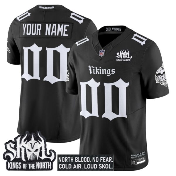 Minnesota Vikings ‘Gothic Norseblood Edition’ Vapor Limited Custom Jersey – All Stitched – Black Jersey