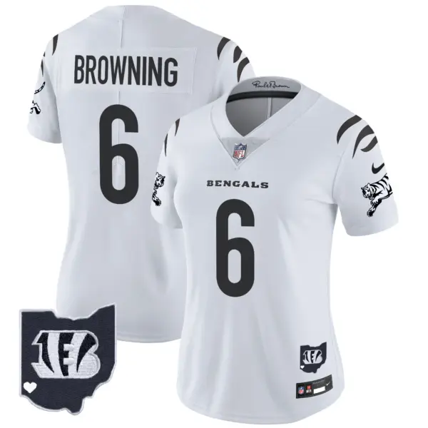 Womens Cincinnati Bengals 2024 Vapor Limited Jersey Jake Browning Jersey White Limited