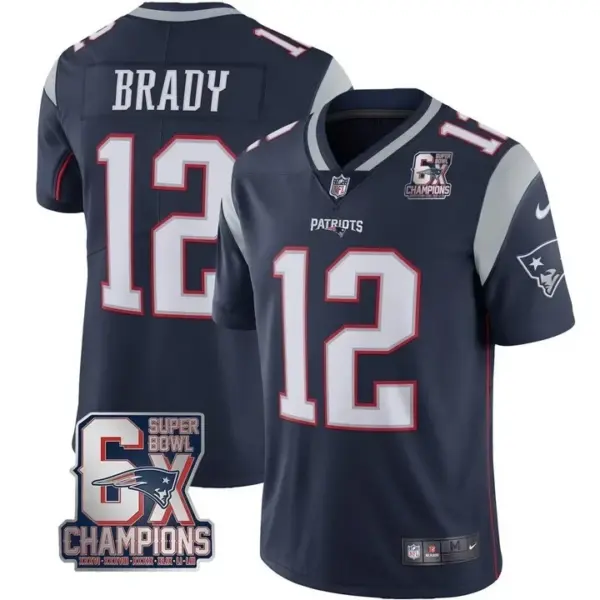 #12 Tom Brady New England Patriots Jersey – 6x SB Champions Patch Men Navy Jersey