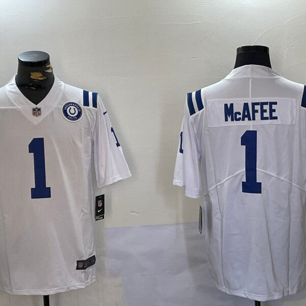 Men’s Indianapolis Colts #1 Pat Mcafee White Football Stitched Jersey