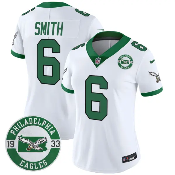 Womens Philadelphia Eagles 2024 Throwback Vapor Limited Jersey Est 1933 Patch Devonta Smith Jersey Kelly White