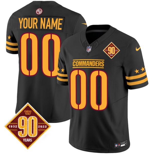 Washington Commanders 90th Anniversary Patch Vapor Limited Custom Jersey – All Stitched – Youth – Black