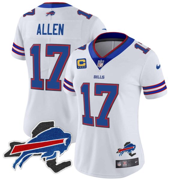 Women’s Bills New York Patch Vapor Limited Jersey – All Stitched – White – Josh Allen