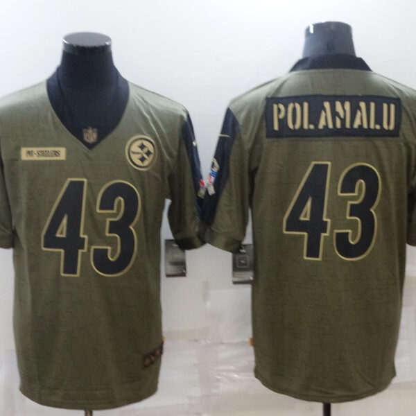 Men’s Pittsburgh Steelers #43 Troy Polamalu Nike Olive 2021 Salute To Service Retired Player Limited Jersey