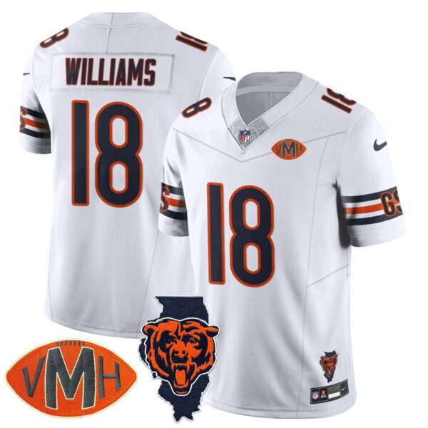 Chicago Bears Honor Virginia Halas McCaskey Jersey – All Stitched – White – Caleb Williams – 18 Jersey