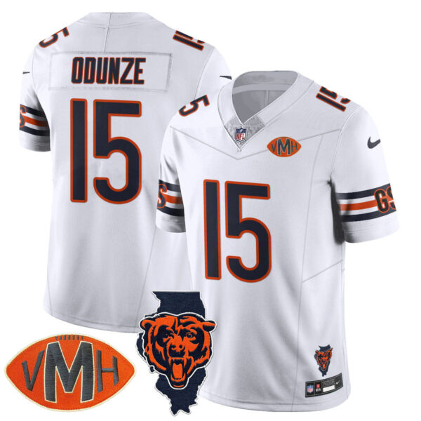 Chicago Bears Honor Virginia Halas McCaskey Jersey – All Stitched – White – Rome Odunze – 15 Jersey