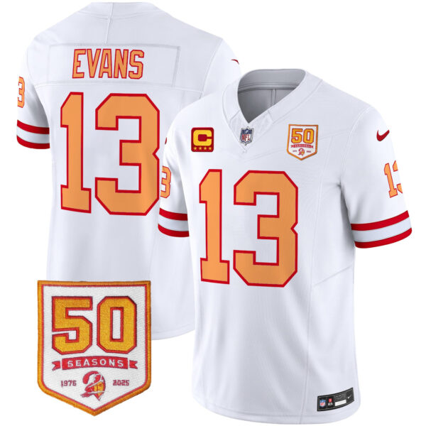Men’s Tampa Bay Buccaneers Throwback 50th Season Patch Vapor Limited Jersey – All Stitched White Mike Evans Jersey