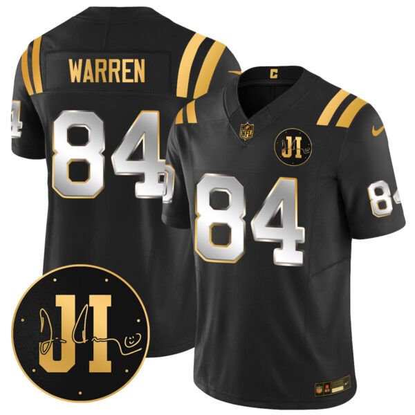Men’s Indianapolis Colts Limited 2025 Jersey – Memorial Patch for Jim Irsay – All Stitched Black Gold Tyler Warren – 84 Jersey