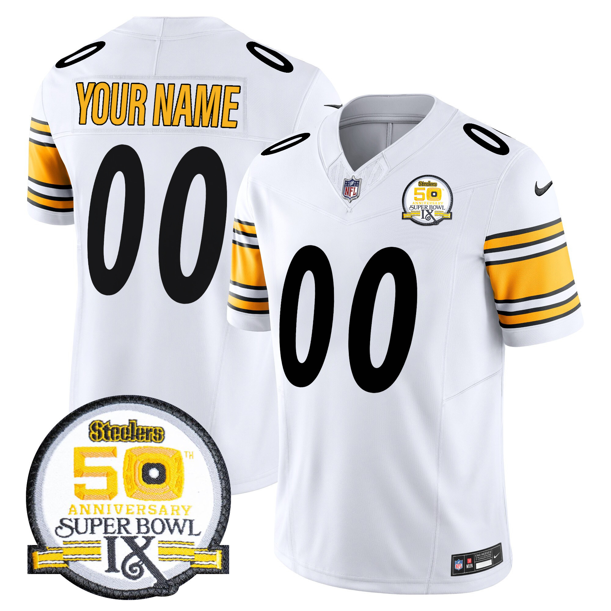 Steelers 50th Anniversary Of Super Bowl IX Patch Vapor Limited Custom Jersey – All Stitched Men White Jersey