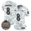 Womens Baltimore Ravens 2024 Salute To Service Establishment Year Patch Vapor Limited Jersey Lamar Jackson Jersey Army