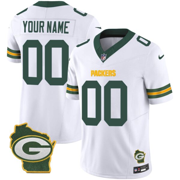 Packers Home Patch Vapor Custom Jersey V3 – All Stitched – Youth – White