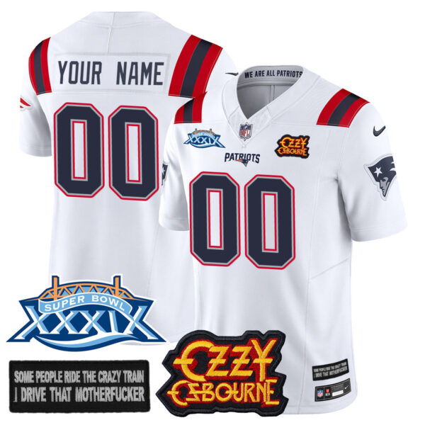 Custom New England Patriots Ozzy Osbourne Jersey – Memories Super Bowl XXXIX – All Stitched – White Jersey