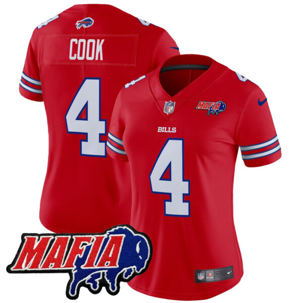 Women’s Buffalo Bills 2024 Bills Mafia Patch Vapor Limited Jersey – All Stitched – Red – James Cook Jersey