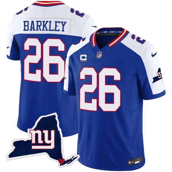 Men’s Giants New York State Map Patch Limited Jersey V2 – All Stitched – Royal Alternate – Saquon Barkley