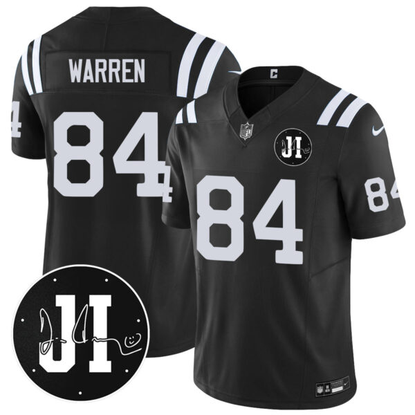 Men’s Indianapolis Colts Limited 2025 Jersey – Memorial Patch for Jim Irsay – All Stitched Black Tyler Warren – 84 Jersey