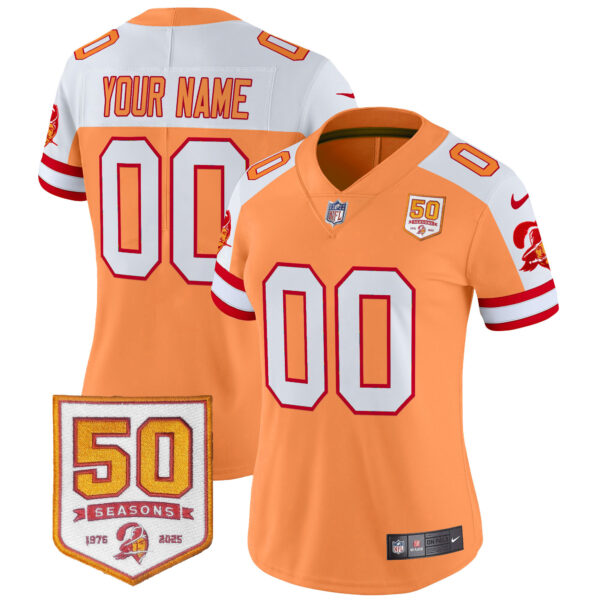 Tampa Bay Buccaneers Throwback 50th Season Patch Vapor Limited Custom Jersey – All Stitched Women Creamsicle Aternate Jersey