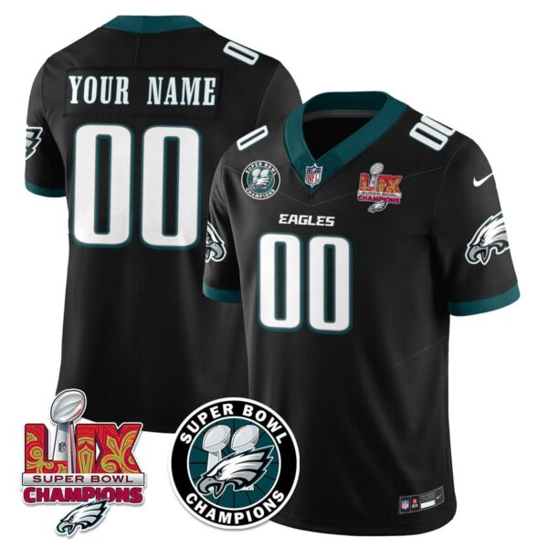 Philadelphia Eagles Super Bowl LIX Champions Custom Jersey – All Stitched – Black Jersey