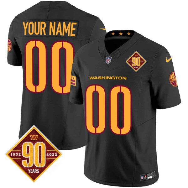 Washington Commanders 90th Anniversary Patch Vapor Custom Jersey V3 – All Stitched – Men – Black