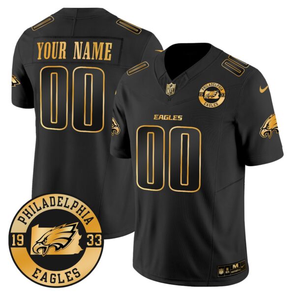 Eagles 2024 Gold Vapor Limited Custom Jersey – Est. 1933 Patch – All Stitched – Black Gold Jersey