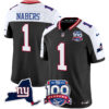 Men’s New York Giants 100th Season & State Patch Vapor Limited Jersey – All Stitched Black Alternate Malik Nabers Jersey