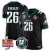Philadelphia Eagles Super Bowl LIX Champions Jersey – All Stitched – Black – Saquon Barkley – 26 Jersey