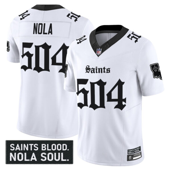 Men’s New Orleans Saints ‘Gothic Vieux Carr Edition’ Vapor Jersey – All Stitched White NOLA 504 Jersey