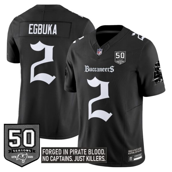 Tampa Bay Buccaneers ‘Gothic Pirate Shadows Edition’ Limited Jersey – All Stitched – Black – Emeka Egbuka Jersey