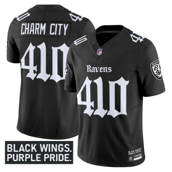 Baltimore Ravens ‘Gothic Nevermore Edition’ Vapor Limited Jersey – All Stitched – Black – Charm City 410 Jersey
