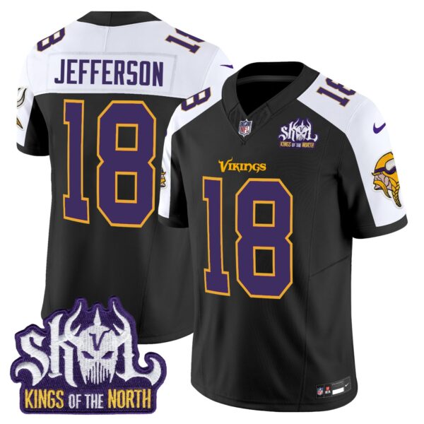 Minnesota Vikings King Of The North Patch Throwback Vapor Limited Jersey V2 – All Stitched – Black Alternate – Justin Jefferson Jersey