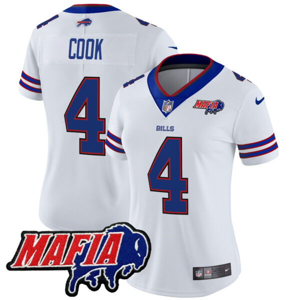 Women’s Buffalo Bills 2024 Bills Mafia Patch Vapor Limited Jersey – All Stitched – White – James Cook Jersey