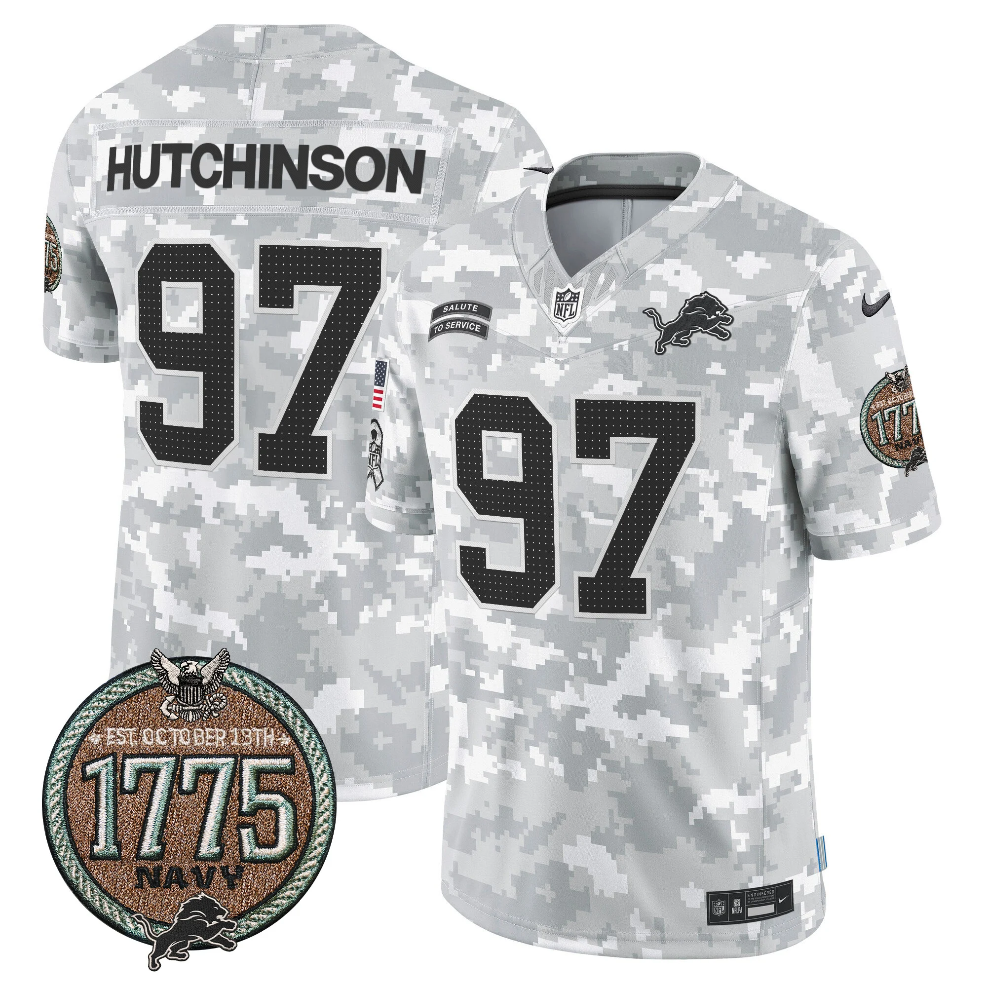 Mens Detroit Lions 2024 Salute To Service Establishment Year Patch Vapor Limited Jersey Hutchinson Jersey Navy