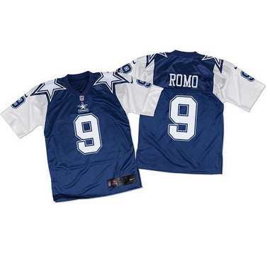Nike Cowboys #9 Tony Romo Navy BlueWhite Throwback Men’s Stitched NFL Elite Jersey