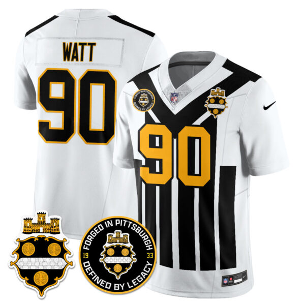 Men’s Pittsburgh Steelers Alternate 1933 Throwback Limited Jersey – All Stitched White T. J. Watt – 90 Jersey