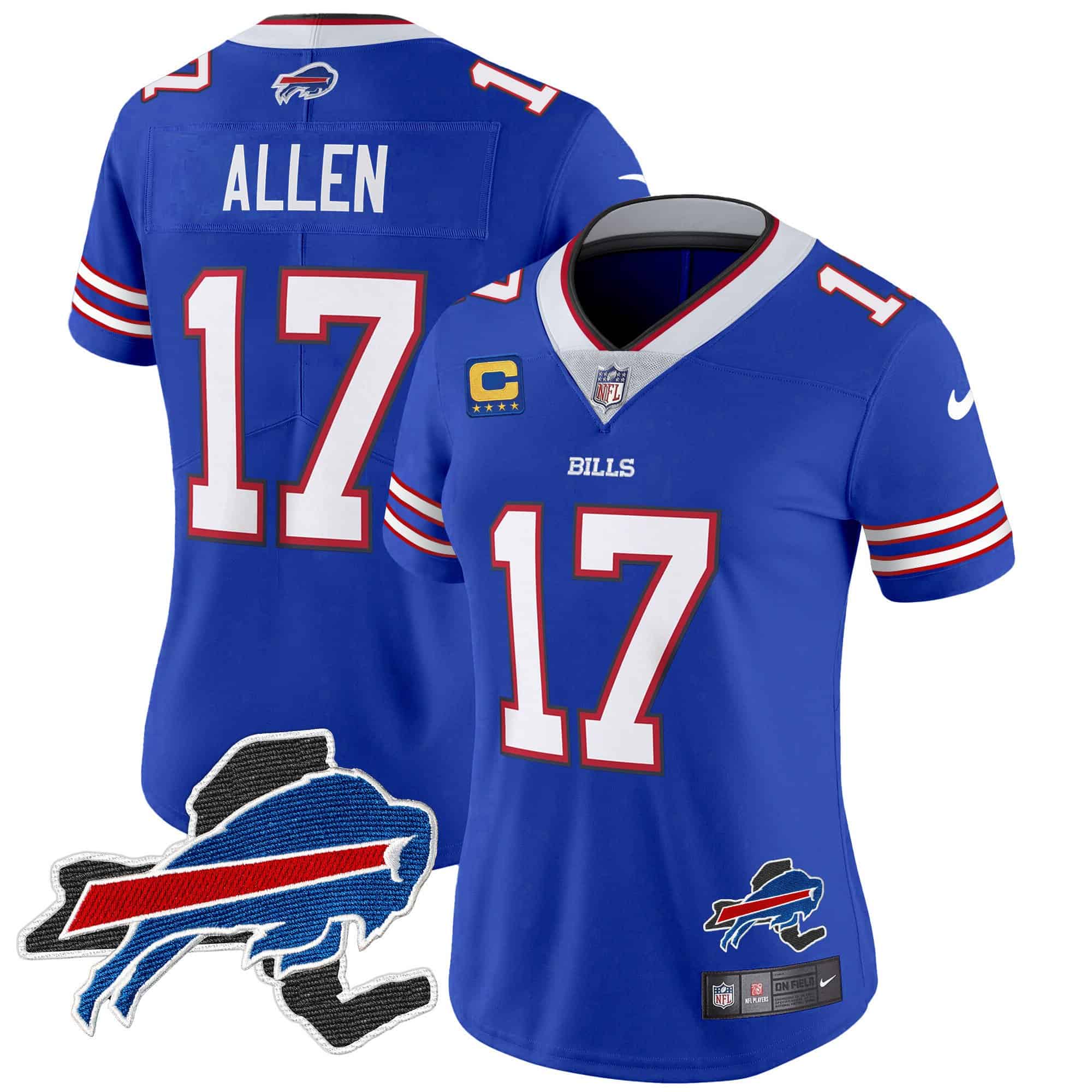 Women’s Bills New York Patch Vapor Limited Jersey – All Stitched – Royal – Josh Allen