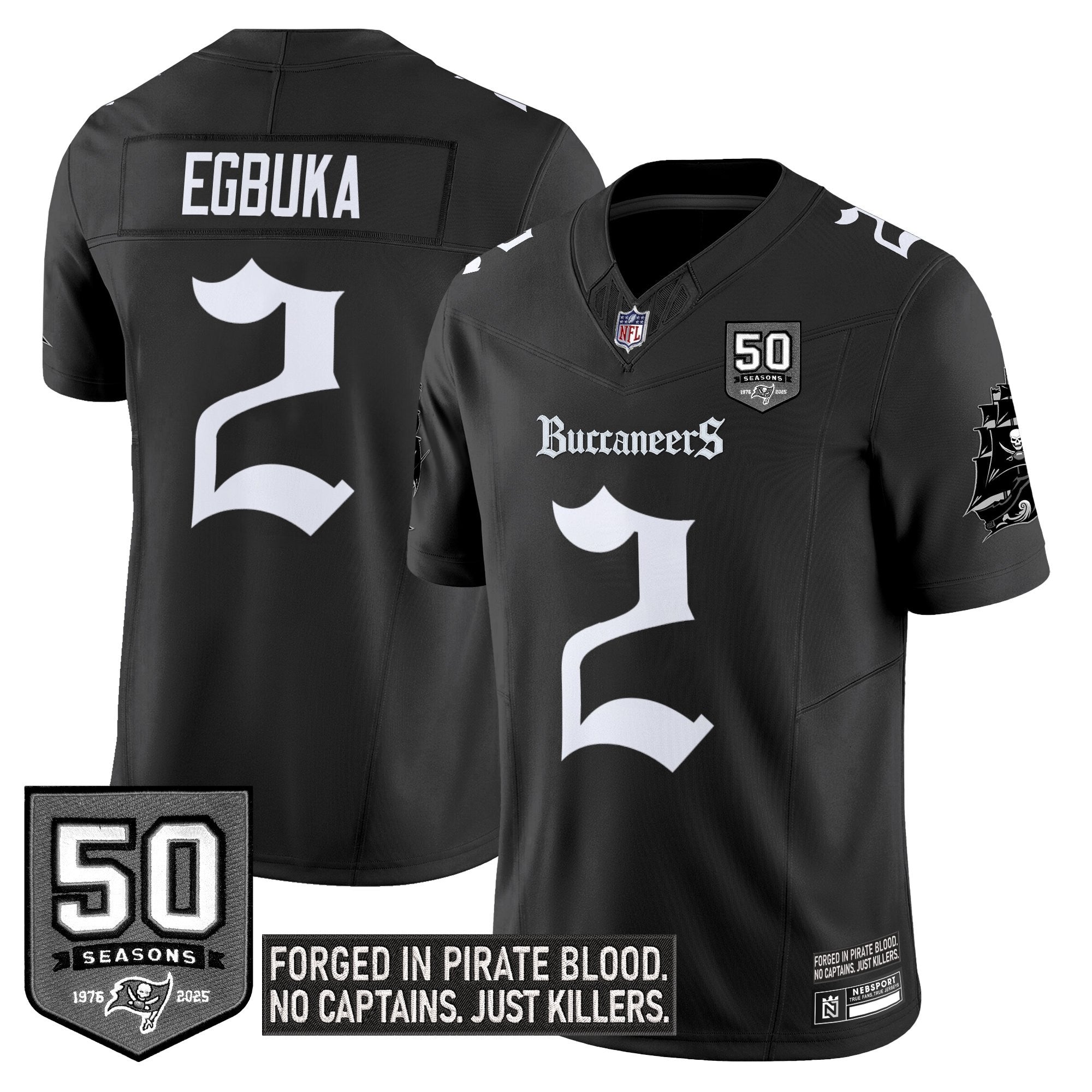 Tampa Bay Buccaneers ‘Gothic Pirate Shadows Edition’ Limited Jersey – All Stitched – Black – Emeka Egbuka Jersey