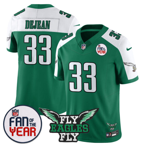 Philadelphia Eagles Fan Of The Year Jersey – All Stitched – Kelly Green – Cooper DeJean – 33 Jersey