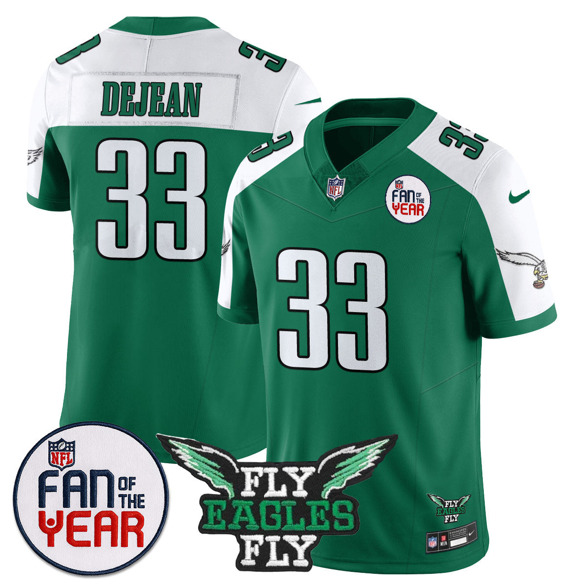 Philadelphia Eagles Fan Of The Year Jersey – All Stitched – Kelly Green – Cooper DeJean – 33 Jersey