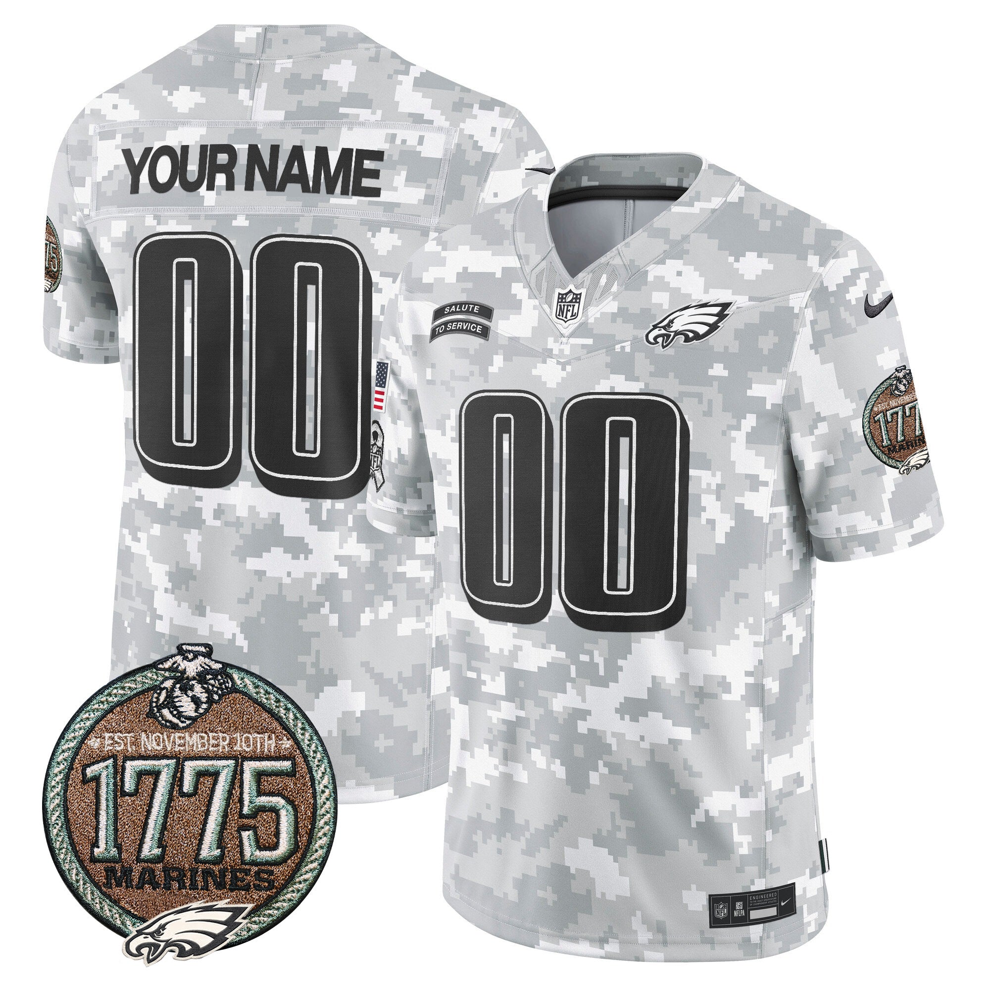 Eagles 2024 Salute to Service Establishment Year Patch Vapor Limited Custom Jersey – All Stitched – Marines Jersey