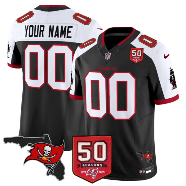 Tampa Bay Buccaneers 50th Season Patch Vapor Limited Custom Jersey – All Stitched Men Black Alternate Jersey