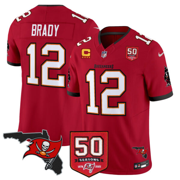 Men’s Tampa Bay Buccaneers 50th Season Patch Vapor Limited Jersey – All Stitched Red Tom Brady Jersey