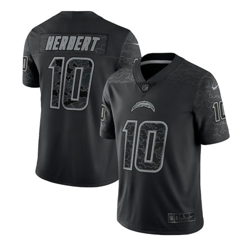 Men’s Los Angeles Chargers #10 Justin Herbert Black Reflective Limited Stitched Football Jersey