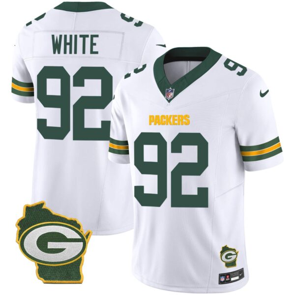 Men’s Packers Home Patch Vapor Jersey V3 – All Stitched – White – Reggie White