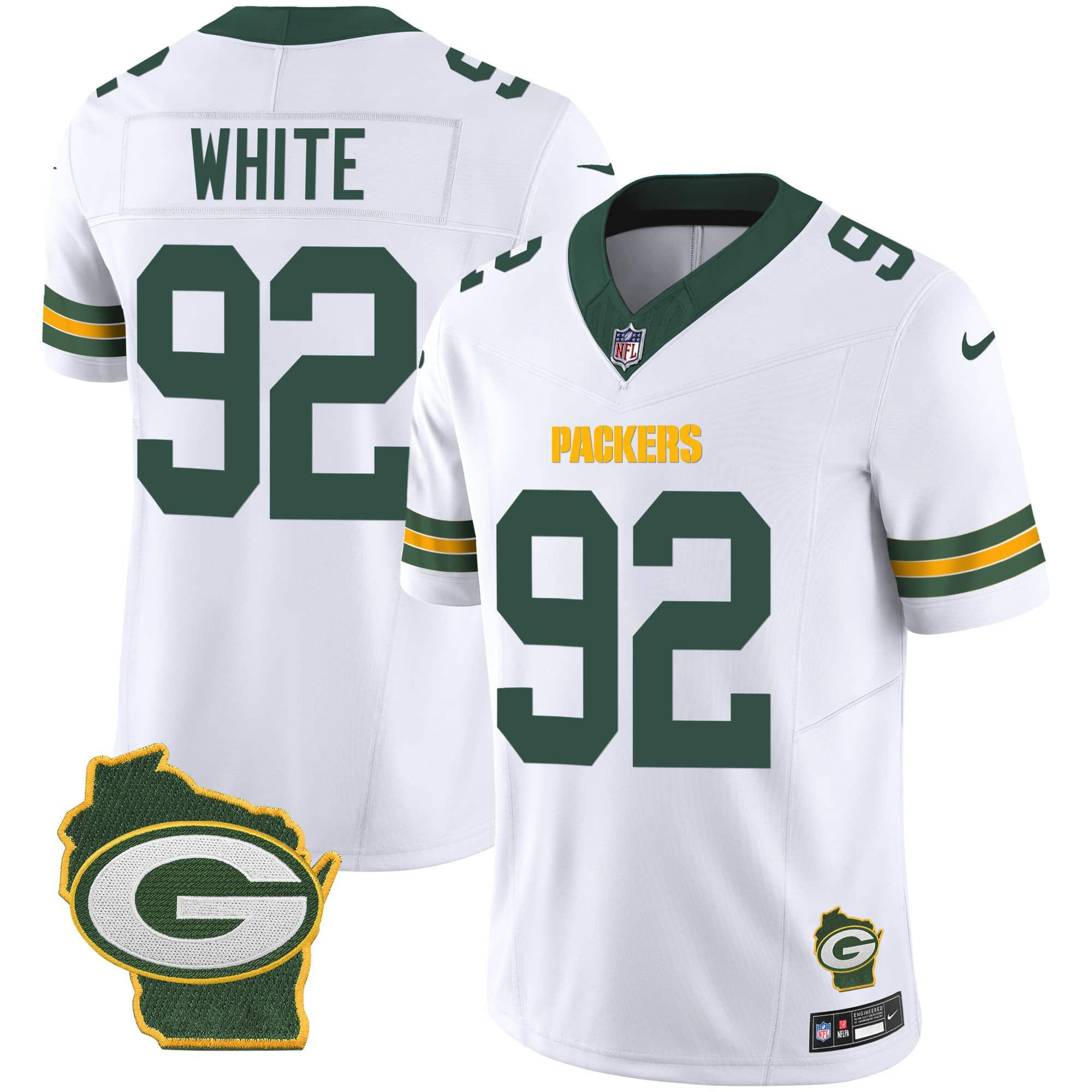 Men’s Packers Home Patch Vapor Jersey V3 – All Stitched – White – Reggie White