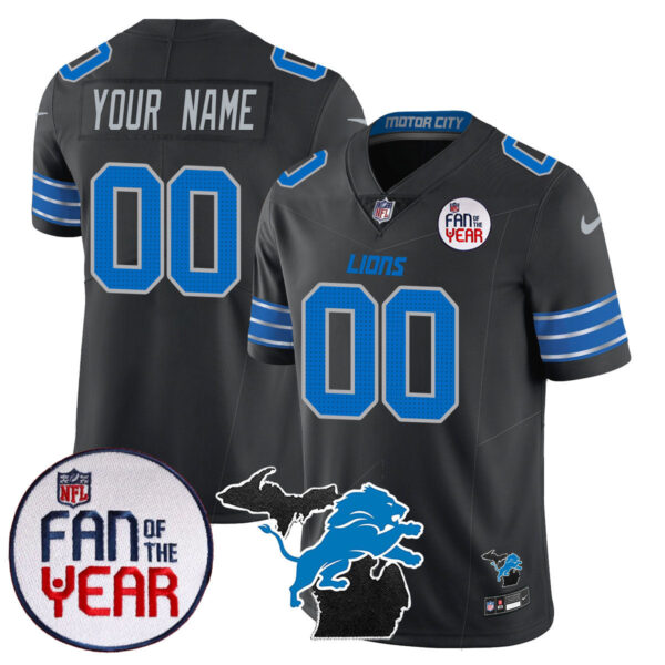 Detroit Lions Fan Of The Year Custom Jersey – All Stitched – Black Jersey