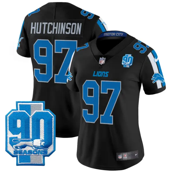 Womens Detroit Lions 90Th Year Patch Vapor Limited Jersey Hutchinson Jersey Black