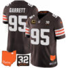 Men’s Browns #32 Jim Brown Memorial & Home Patch Vapor Limited Jersey – All Stitched Brown Myles Garrett Jersey
