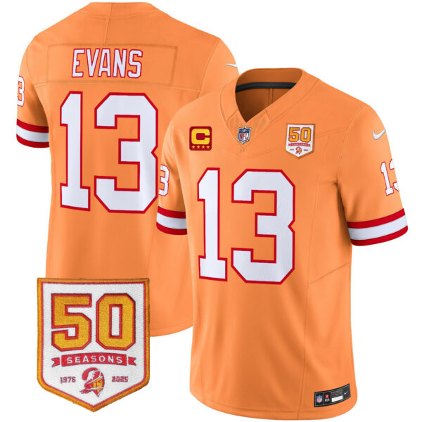Men’s Tampa Bay Buccaneers Throwback 50th Season Patch Vapor Limited Jersey – All Stitched Creamsicle Mike Evans Jersey