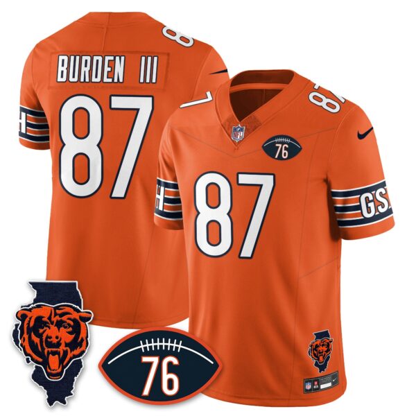 Chicago Bears Honor Steve McMichael Jersey – All Stitched – Orange – Luther Burden III – 87 Jersey
