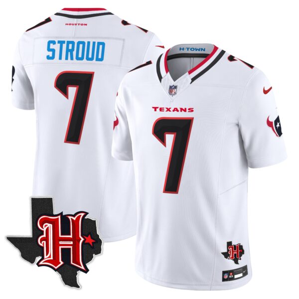 Houston Texans 2024 Texas Patch Vapor Limited Jersey V5 – All Stitched – White – C.J. Stroud Jersey