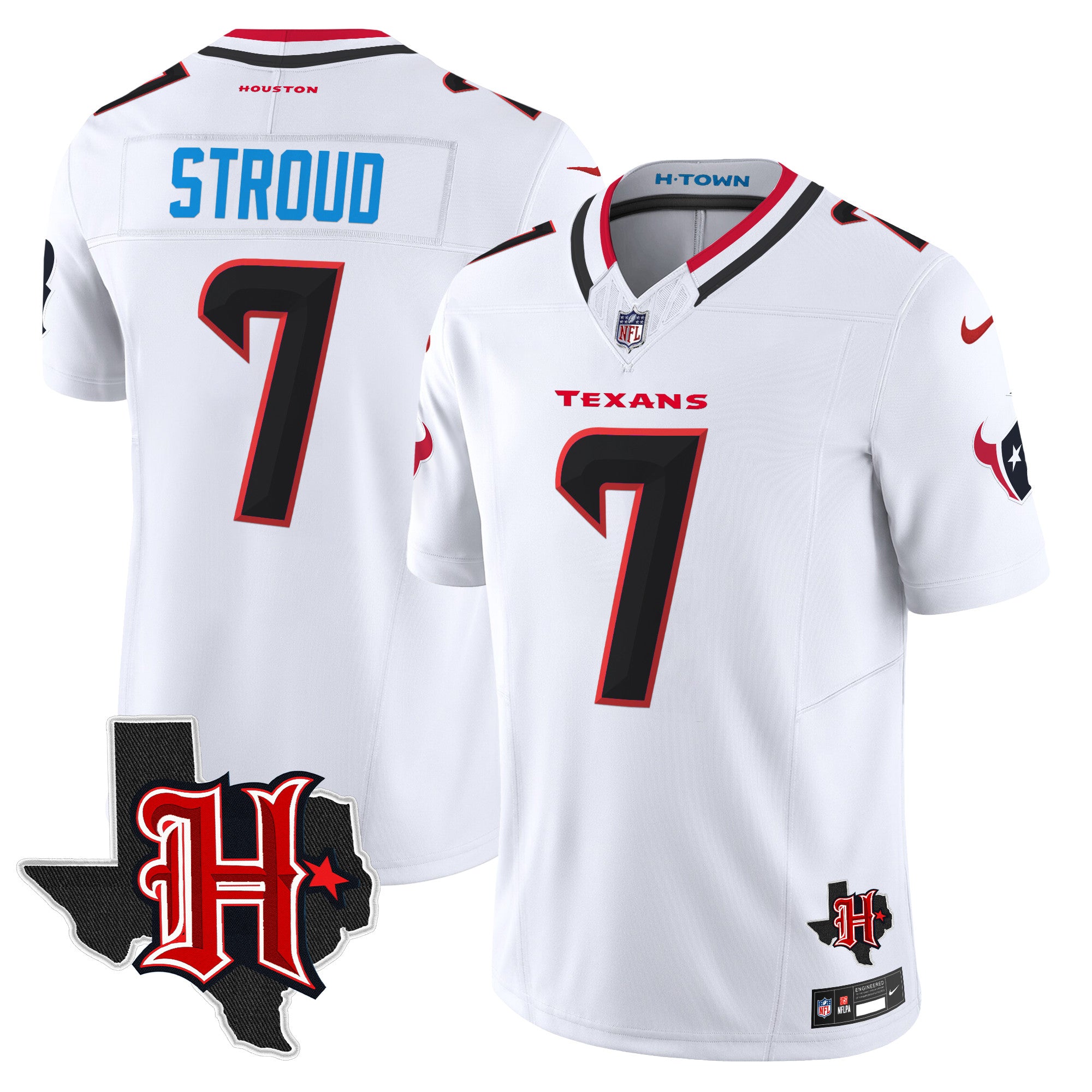 Houston Texans 2024 Texas Patch Vapor Limited Jersey V5 – All Stitched – White – C.J. Stroud Jersey